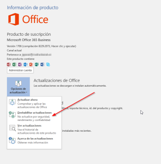 Office 365 MSCOMCTL - deshabilitar updates
